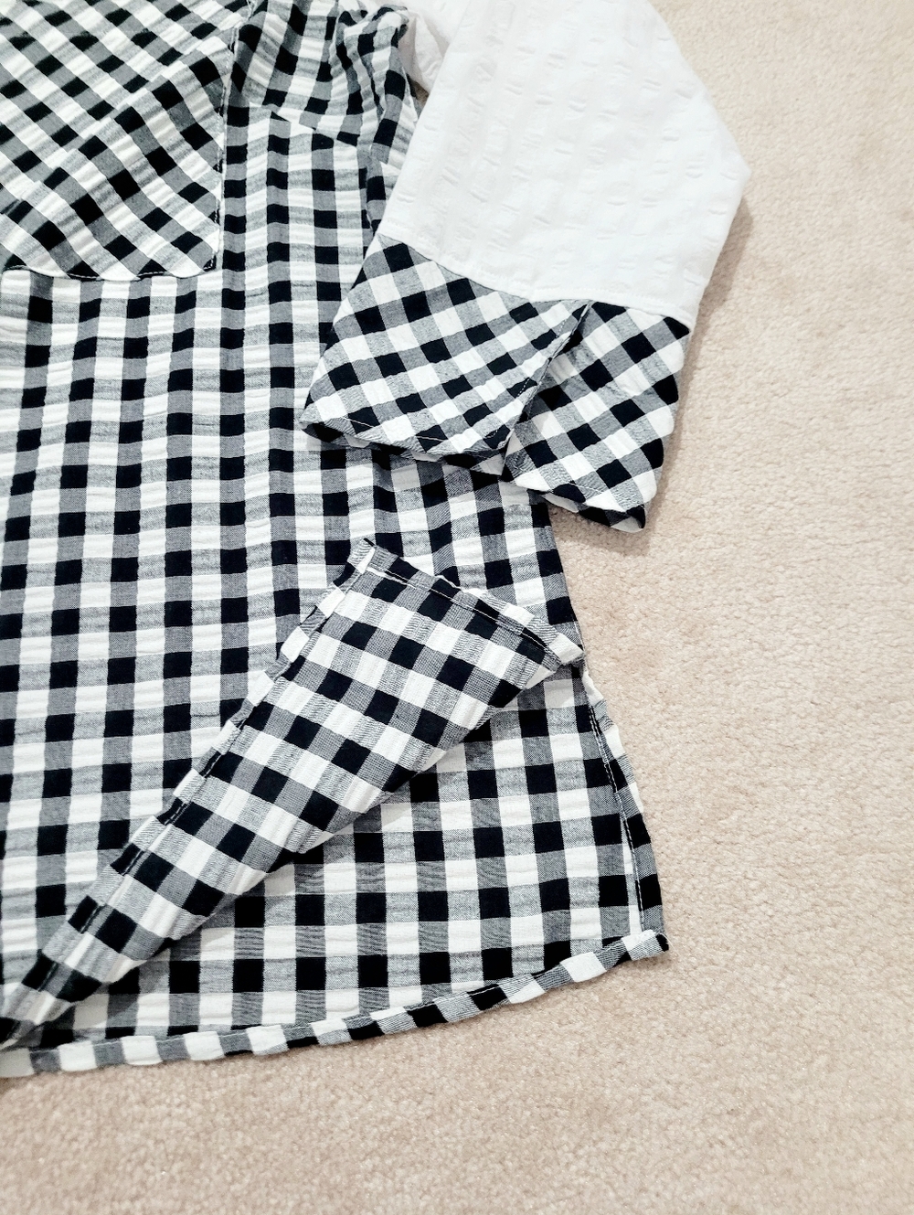 Ali Miles Large Black White Gingham Patchwork Tunic Shirt Artsy Button Top Fun - Picture 12 of 15